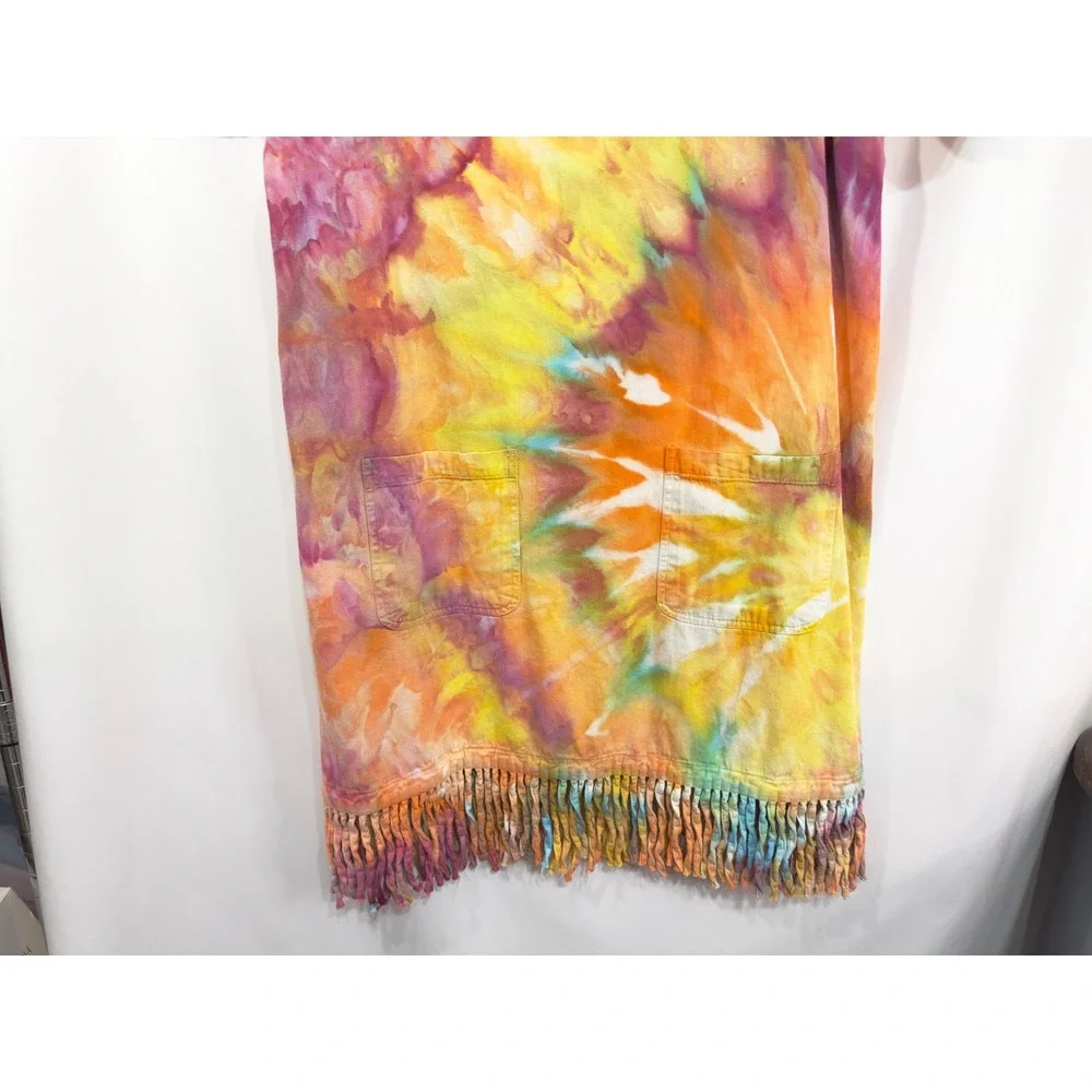 Las Olas Large Dress Handmade Tie‎ Dye Fringe Hem Short Sleeve Shift Knee249